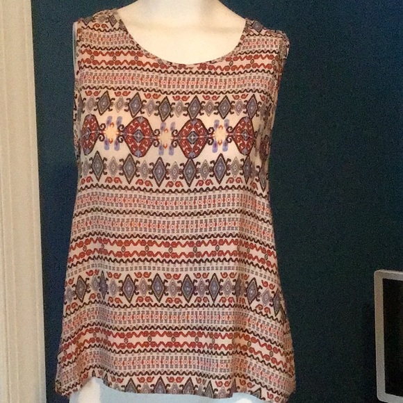 Elodie Tops - ELODIE women’s lightweight boho aztec print sleeveless tank top, size M